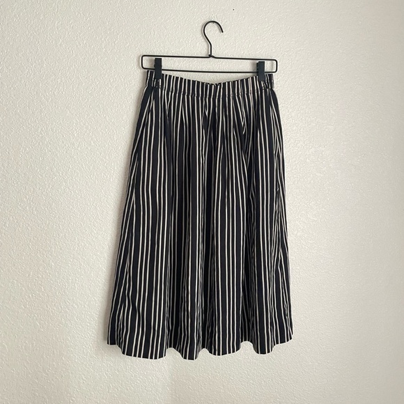 J. Crew Pleated Triple Stripe Midi Skirt 4 Black Cream - Picture 3 of 11